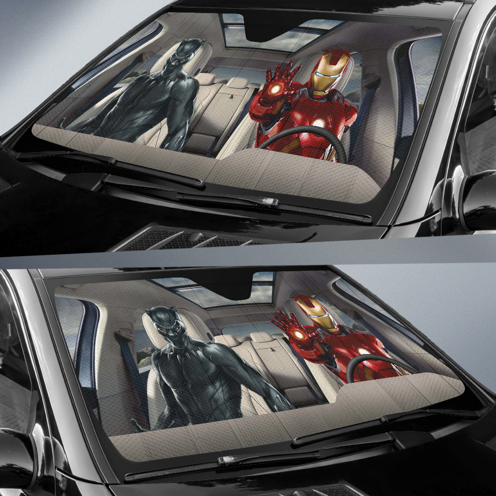 Black Panther And Iron Man Auto Sun Shade