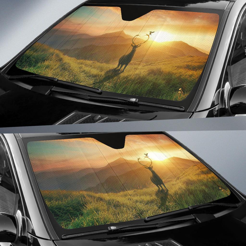 Sunset Deer Mountains Bird Landscape Hd Car Sun Shade Gift Ideas 2022