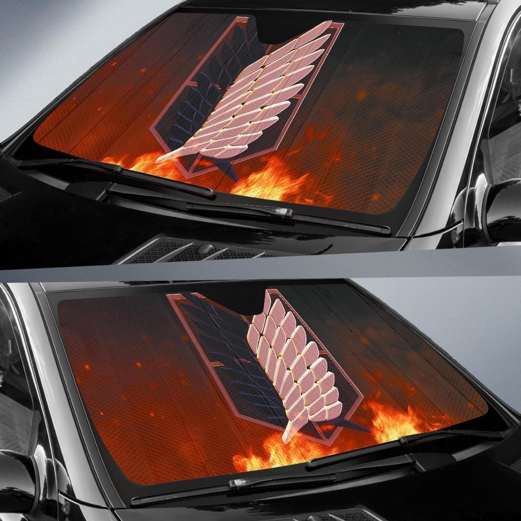 Attack On Titans Logo On Fire Car Auto Sunshades Amazing Best Gift Ideas 2022