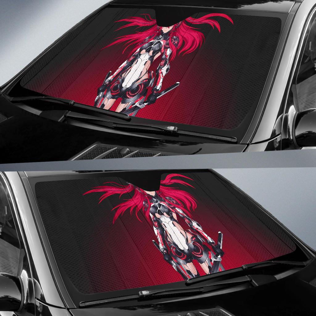 Mecha Girl Red Warrior Katana 4K Car Sun Shade Gift Ideas 2022