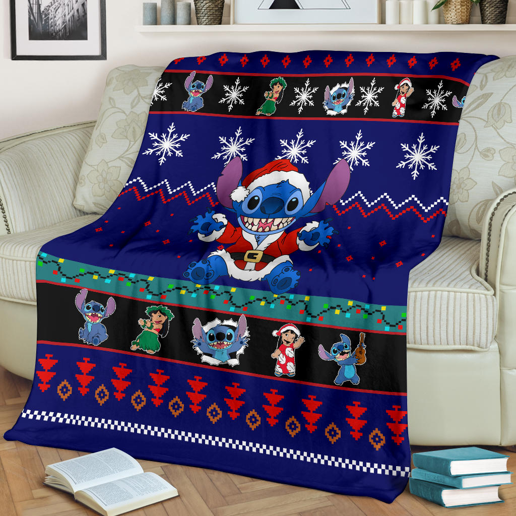 Blue Lilo & Stitch Christmas Blanket Amazing Gift Idea