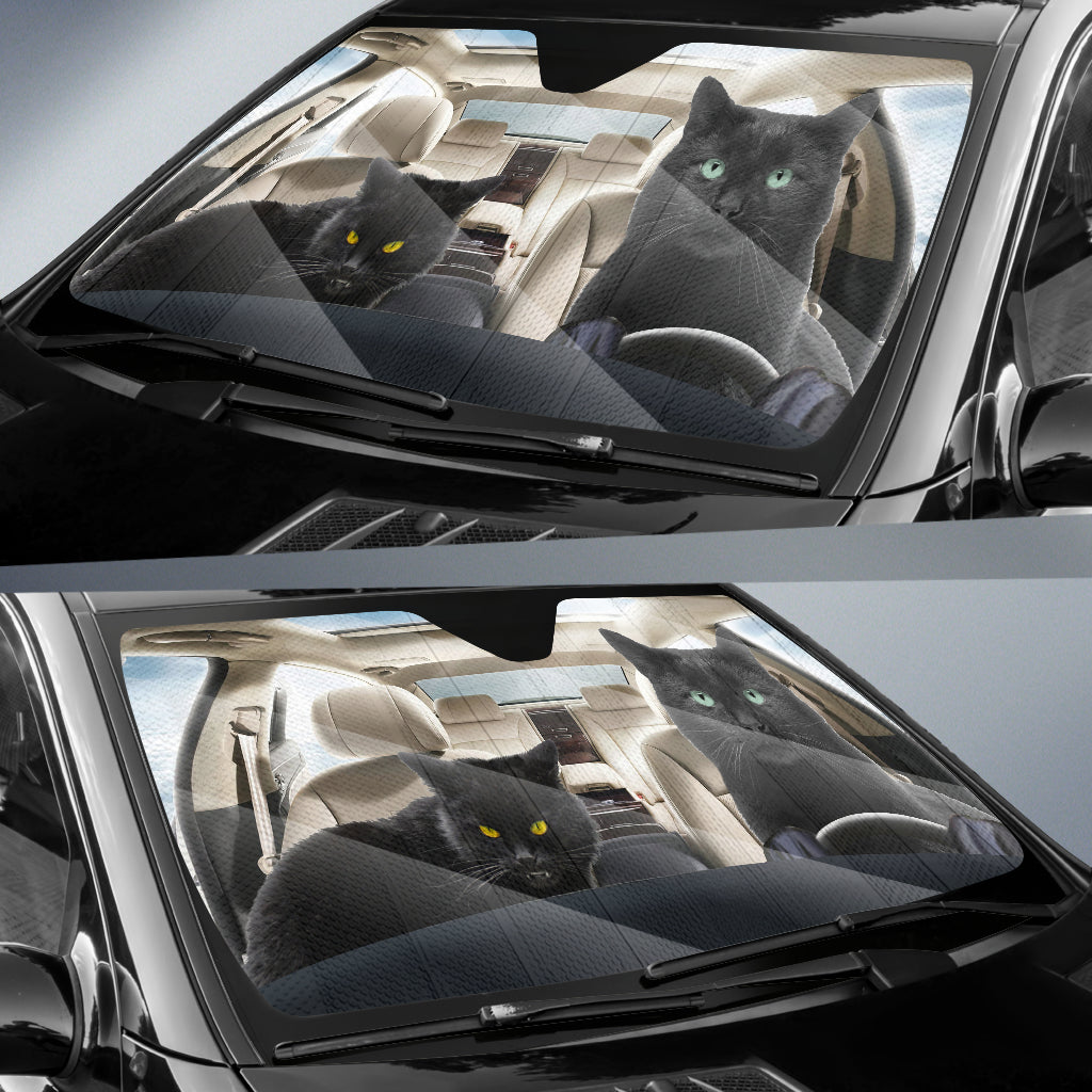 Two Funny Black Cats Sunshade