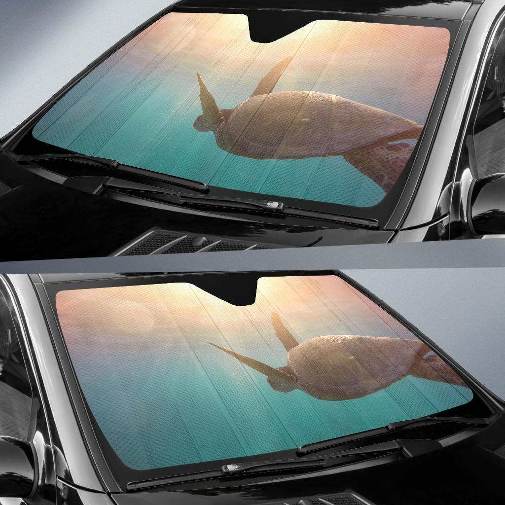 Turtle Reptile Underwater Sea Sun Light 4K Car Sun Shade Gift Ideas 2022