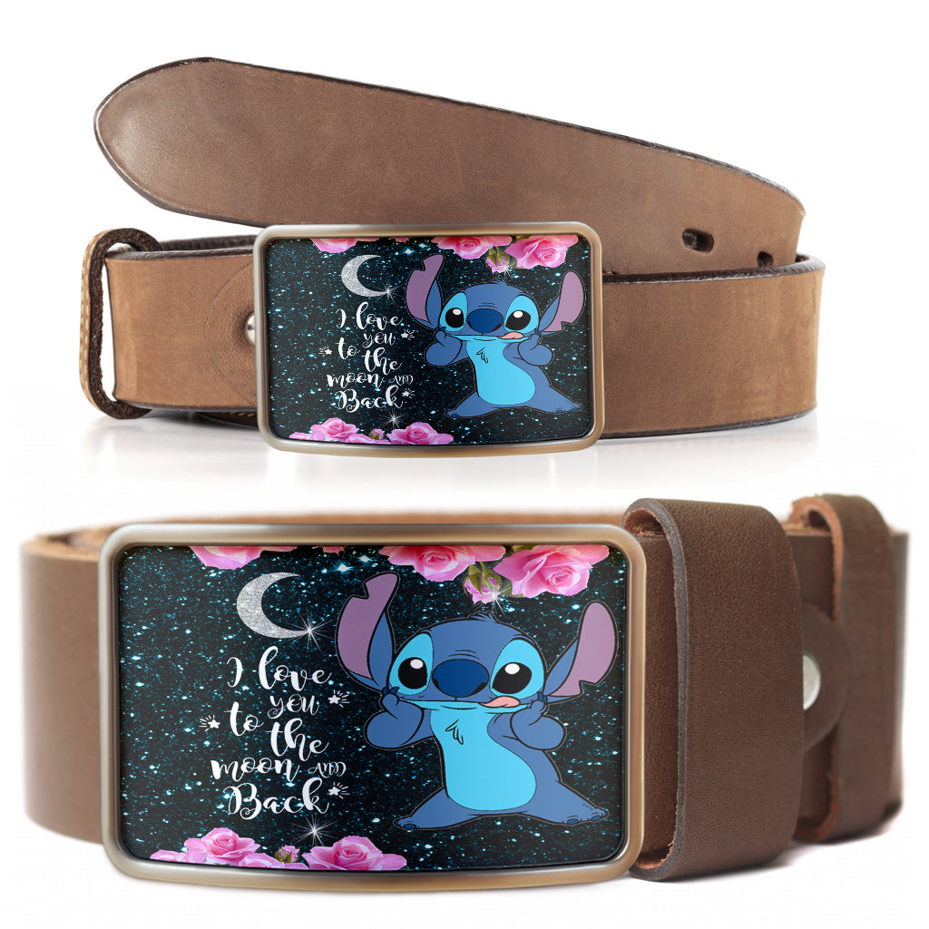 Stitch big eyes love you to the moon flower 1 Belt Buckle 2021