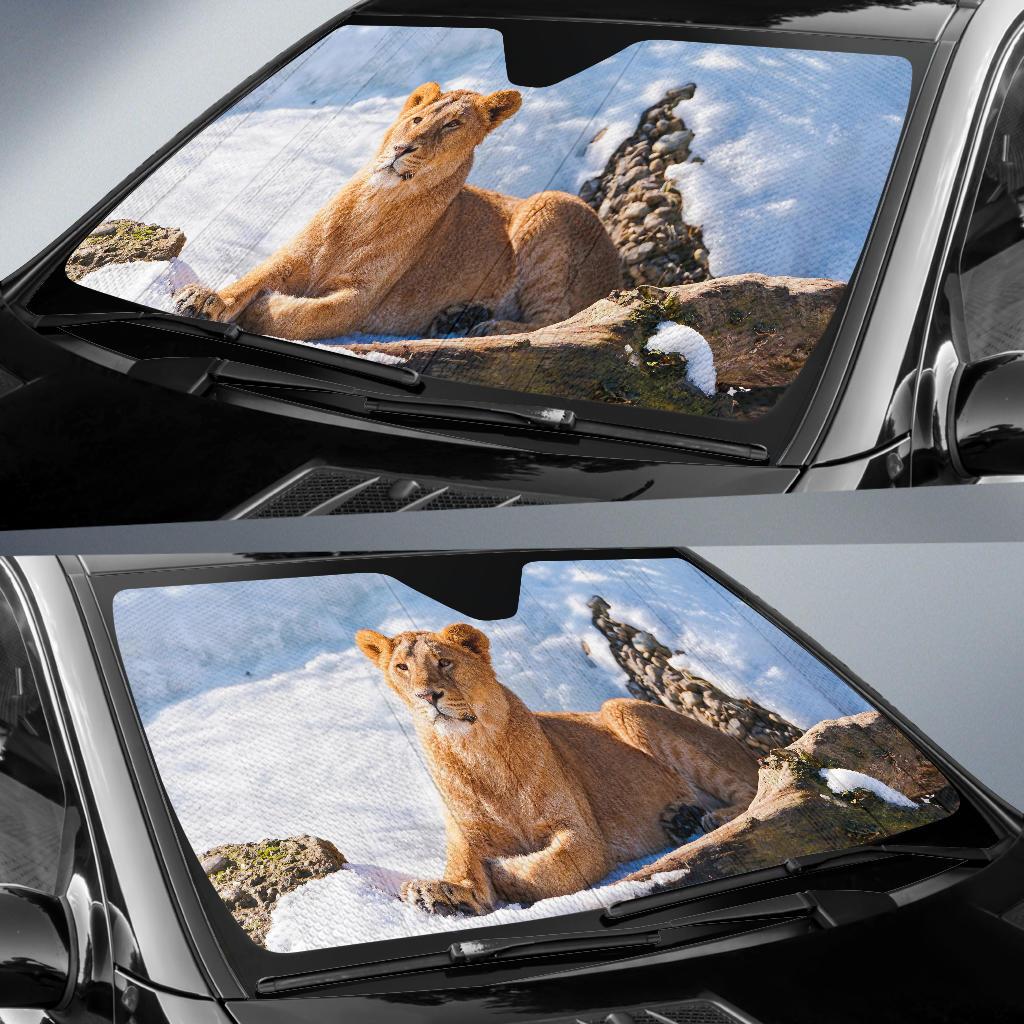 Lioness Relax Snow 4K Car Sun Shade Gift Ideas 2021