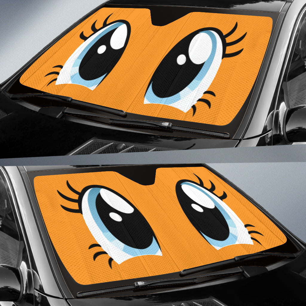 Cartoon Lady Eyes Orange Anime Car Auto Sun Shades Windshield Accessories Decor Gift