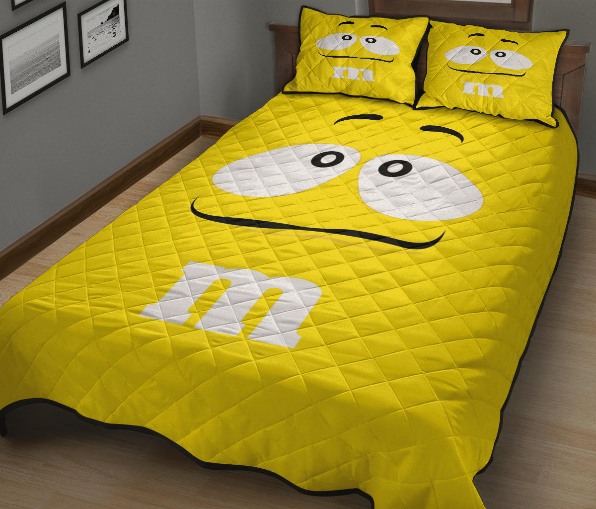 Chocolate M&M Yellow Quilt Bed Sets