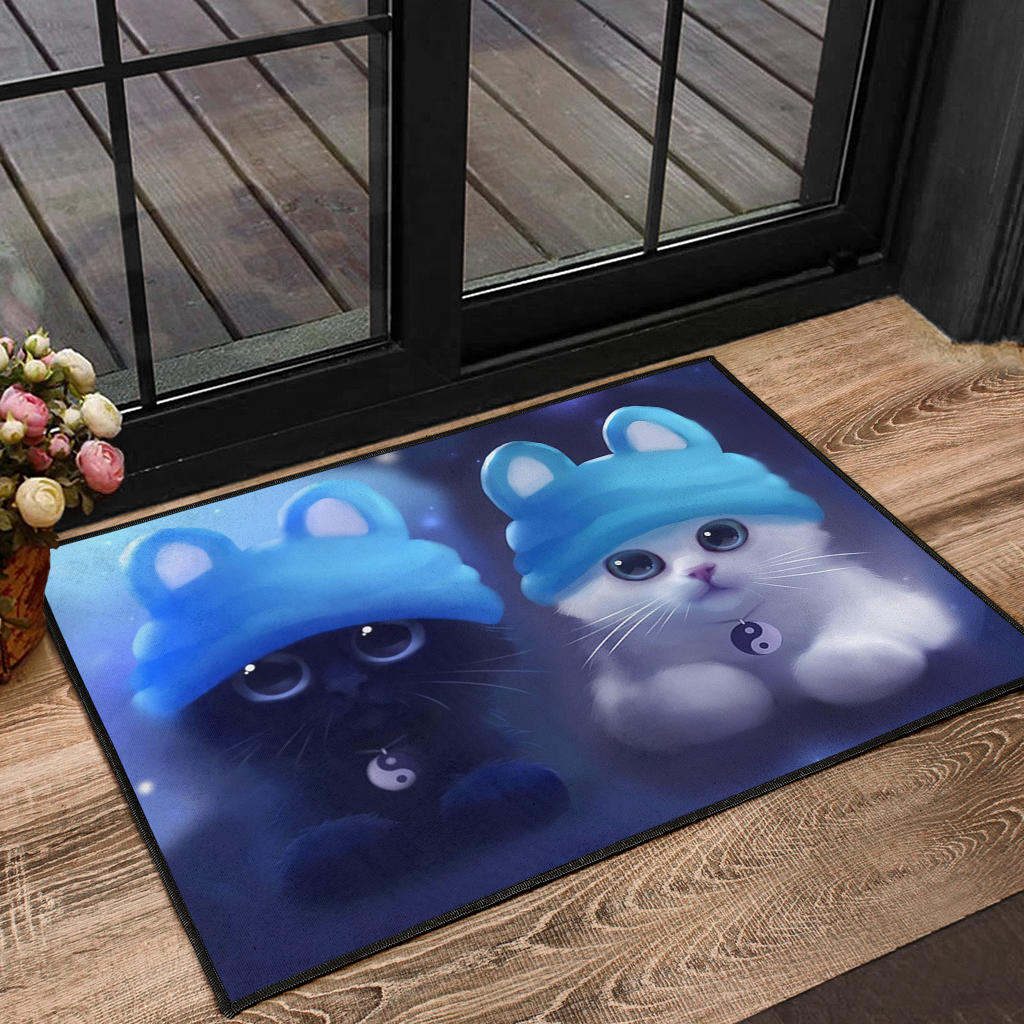 Cute Cat Digital Art Door Mats