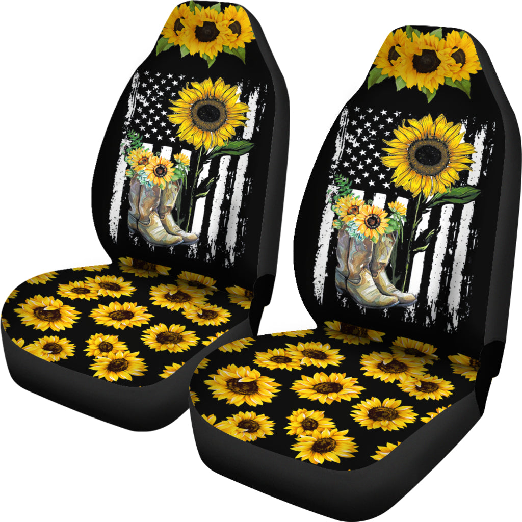 America Flag Sunflower Car Seat Covers