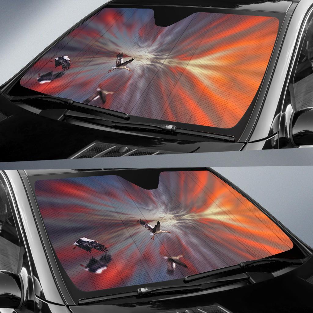 Storks Surreal Evening Sky Mirror Seascape Sunset 5K Car Sun Shade Gift Ideas 2021