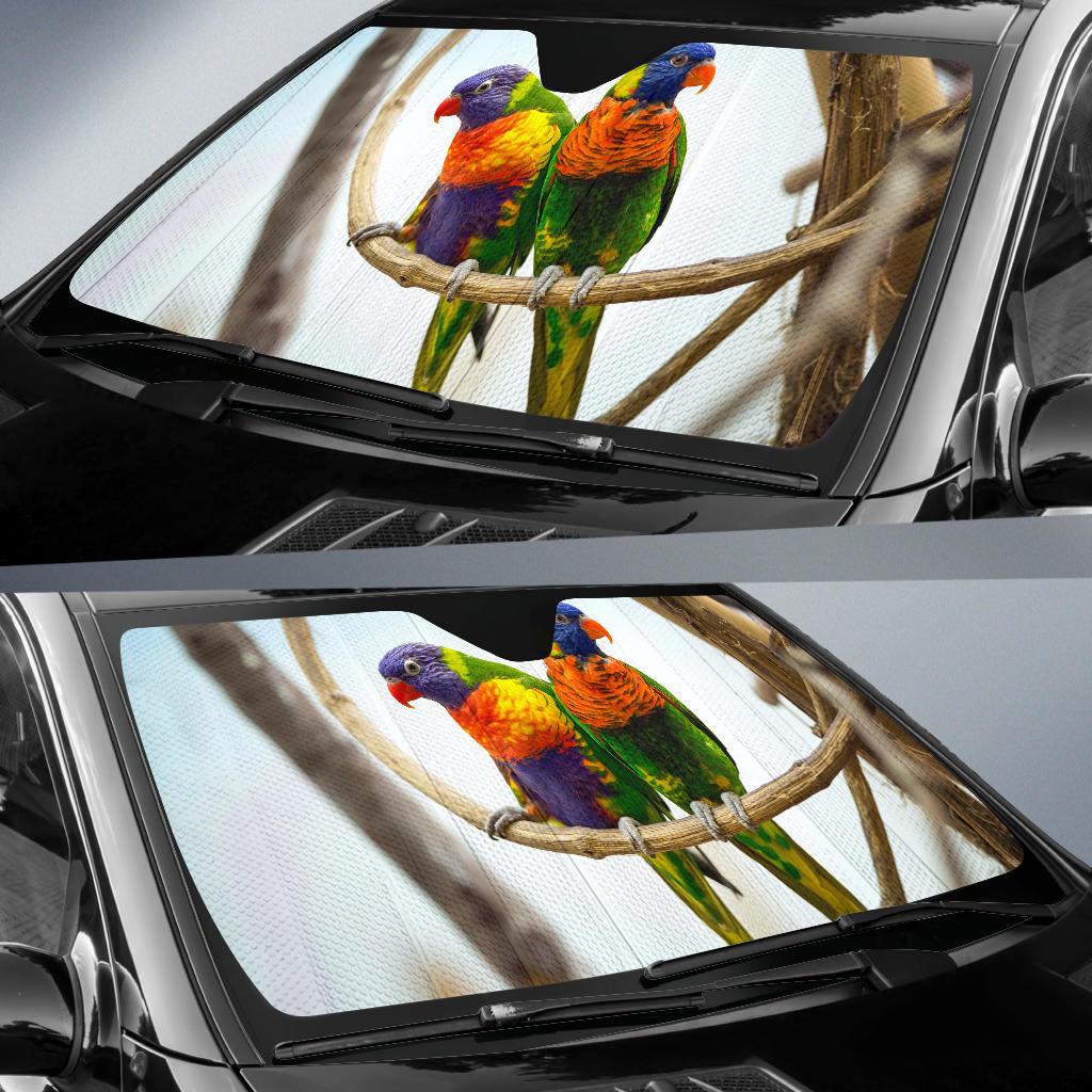 Parrots Pair Red Beak Hd 4K Car Sun Shade Gift Ideas 2022