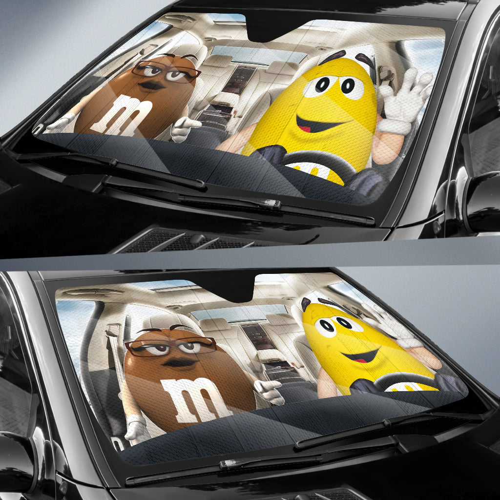 Funny M&M Chocolate Brown Yellow Driving Car Auto Sunshade