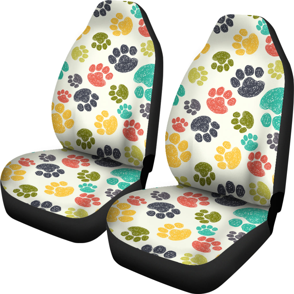 Colorful Hand-Drawn Paw Car Seat Covers