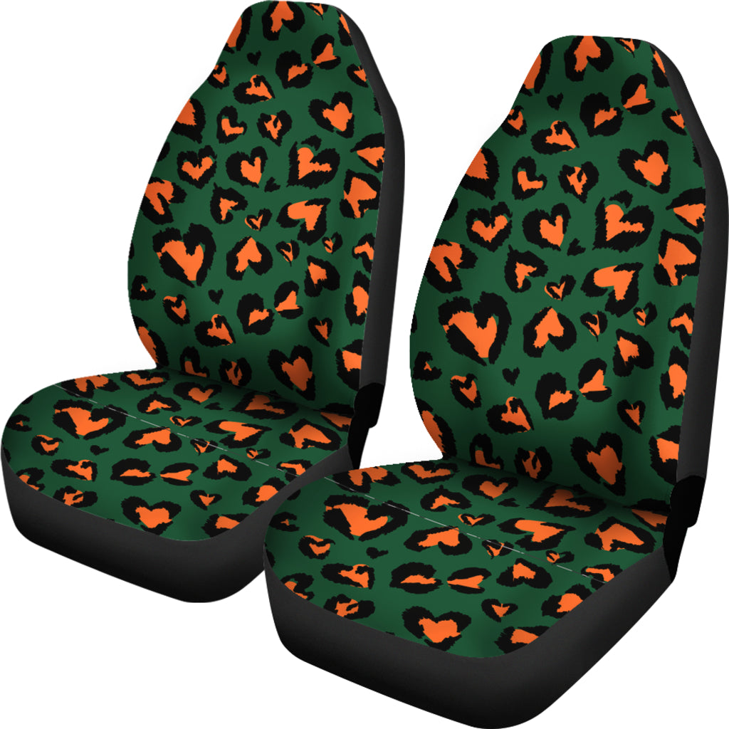 Dark Green Heart Cheetah Print Car Seat Covers