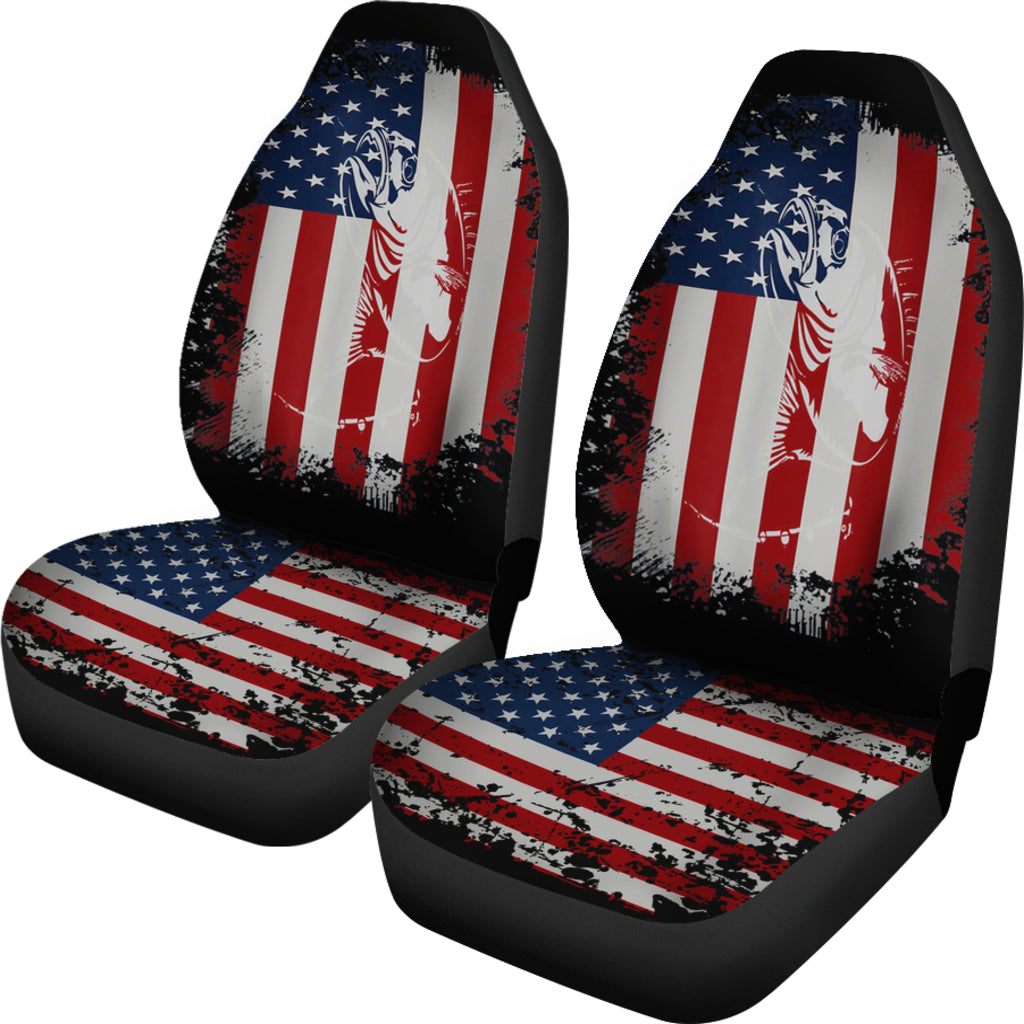 Us Flag Fishing Rod Car Seat Covers