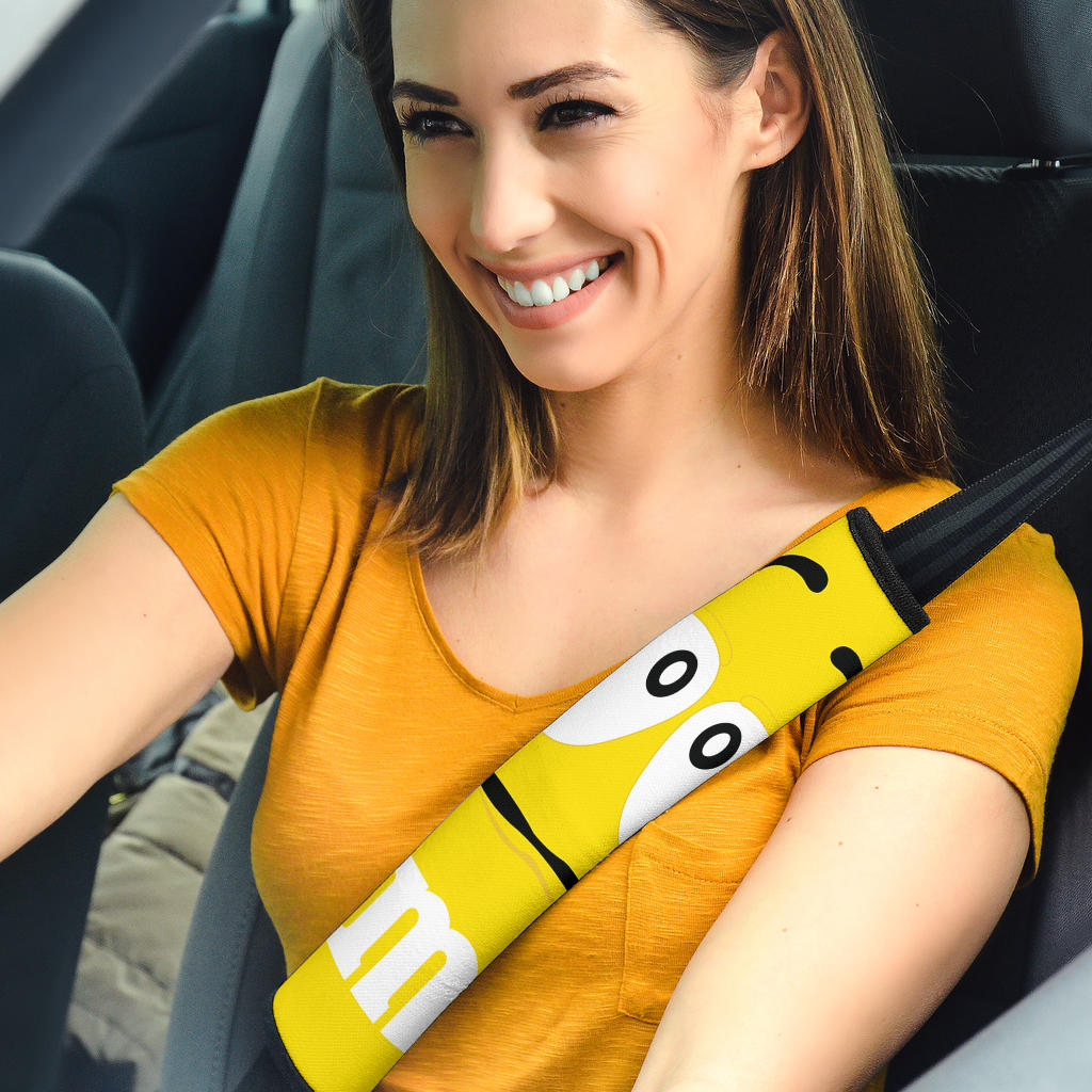 Yellow M M Chocolate Car Seat Belt Covers Custom Animal Skin Printed Car Interior Accessories Perfect Gift