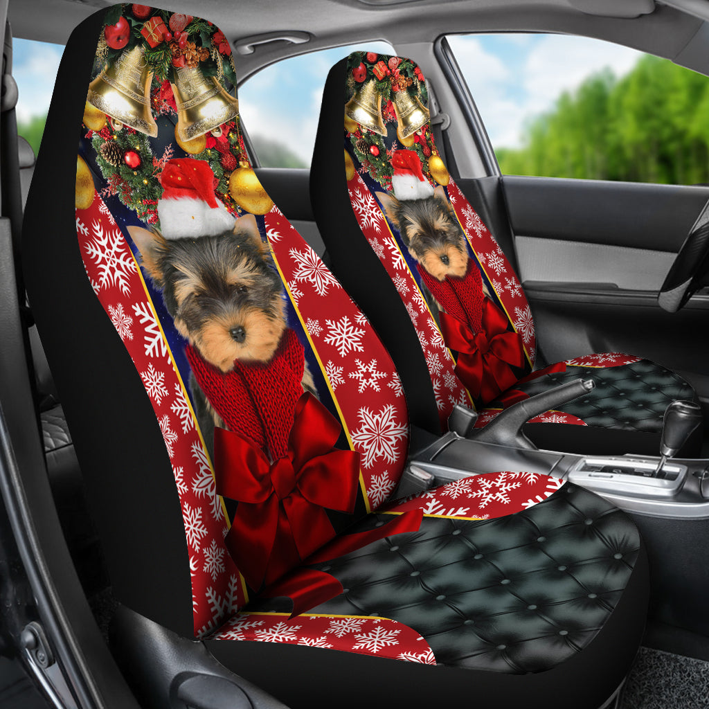 Yorkshire Terrier Puppy Santa Claus Premium Custom Car Seat Covers Decor Protector