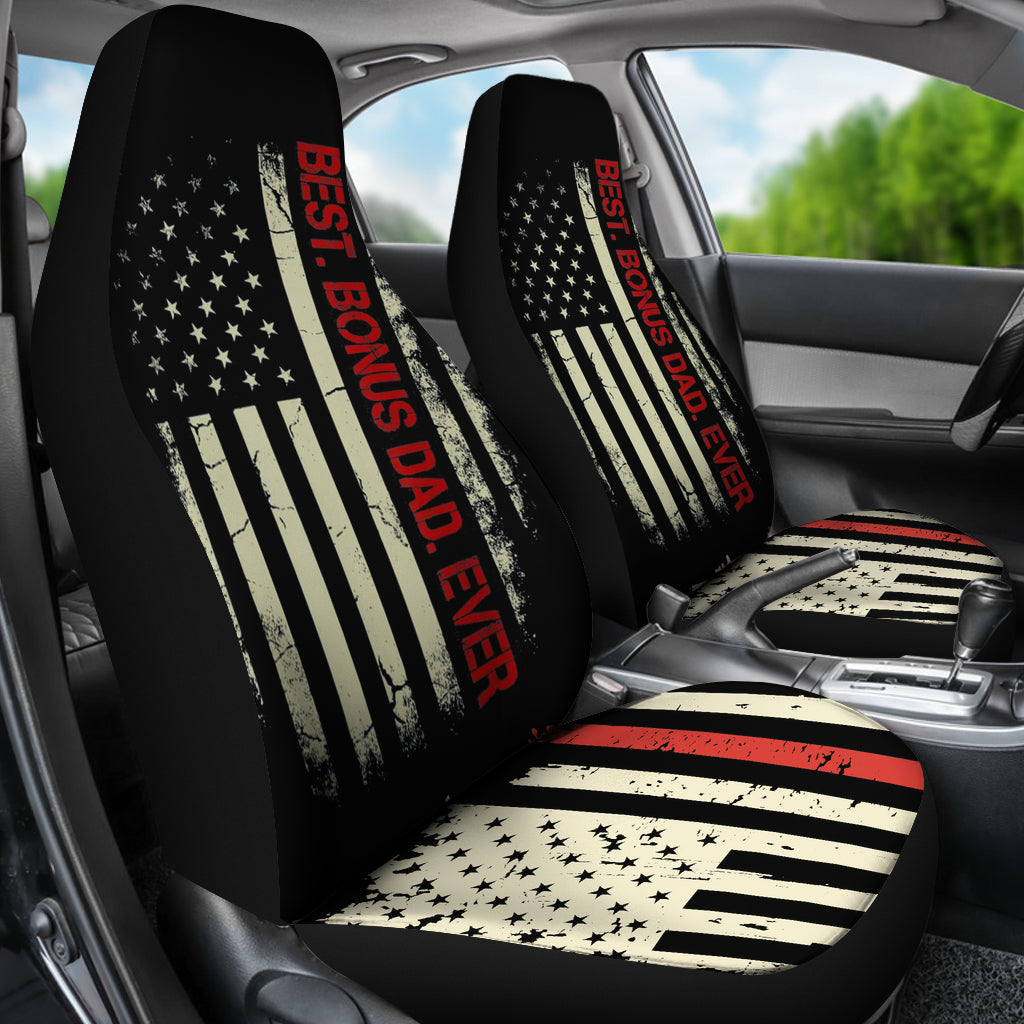 Best Bonus Dad Ever American Flag Car Seat Covers