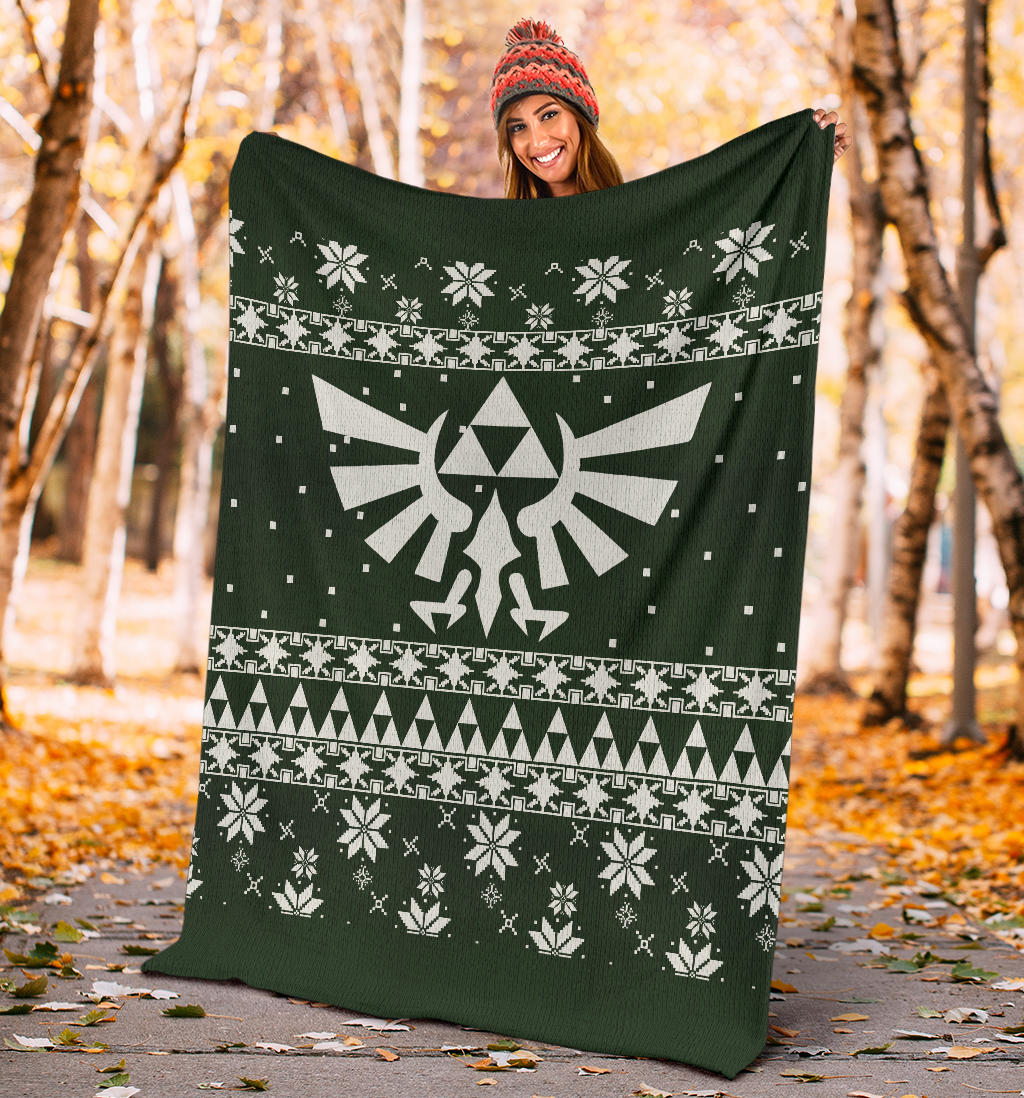 Legend Of Zelda Dark Green Sign Ugly Christmas Custom Blanket Home Decor
