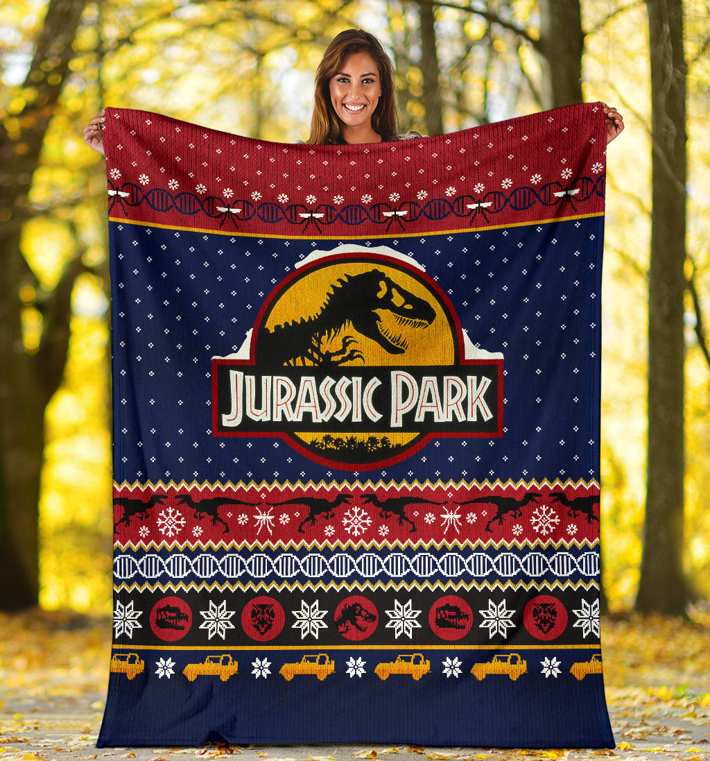 Jurassic Park Ugly Christmas Custom Blanket Home Decor