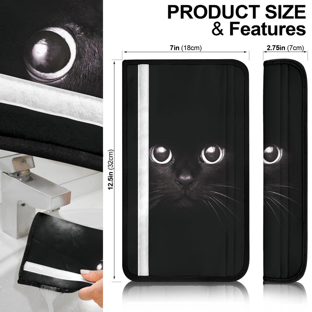 Black Cat Car Seat Belt Covers Custom Animal Skin Printed Car Interior Accessories Perfect Gift