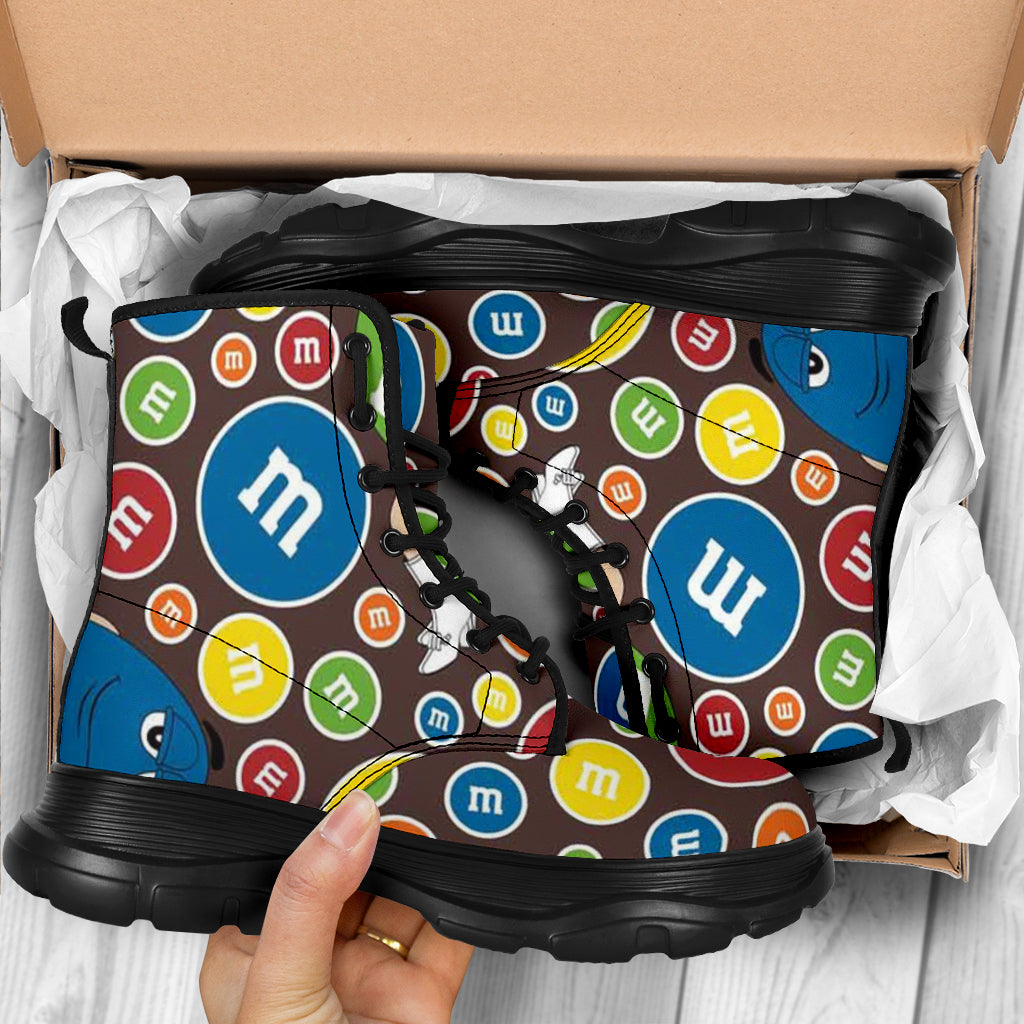 M&M Chocolate Pattern Chunky Boots