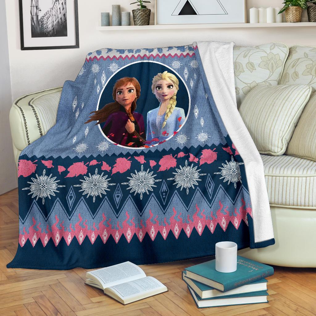 Frozen Elsa And Anna Ugly Christmas Custom Blanket Home Decor