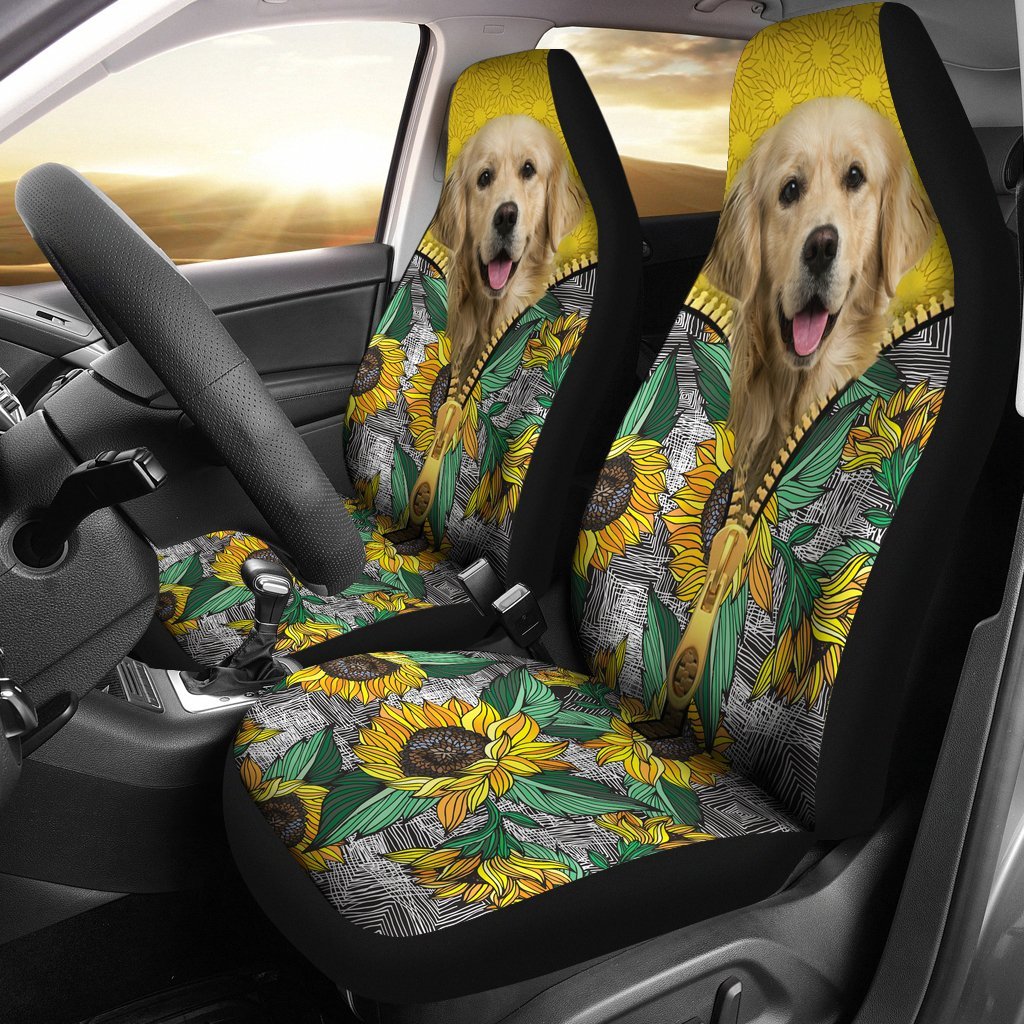 Fun Car Decor Golden Sunflower Zip Seat Covers