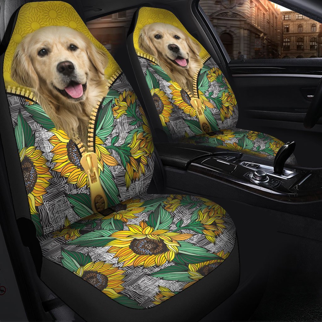 Fun Car Decor Golden Sunflower Zip Seat Covers