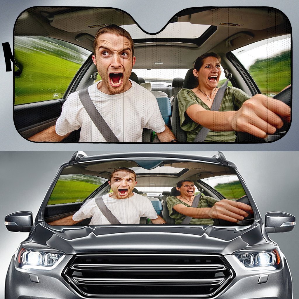 Funny Couple Driving Auto Sun Shade Amazing Best Gift Ideas 2022