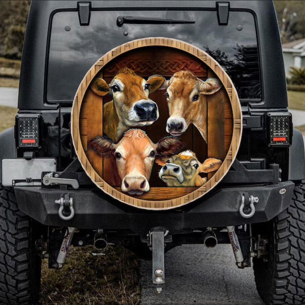 Funny Cows Face Car Spare Tire Cover Gift For Campers