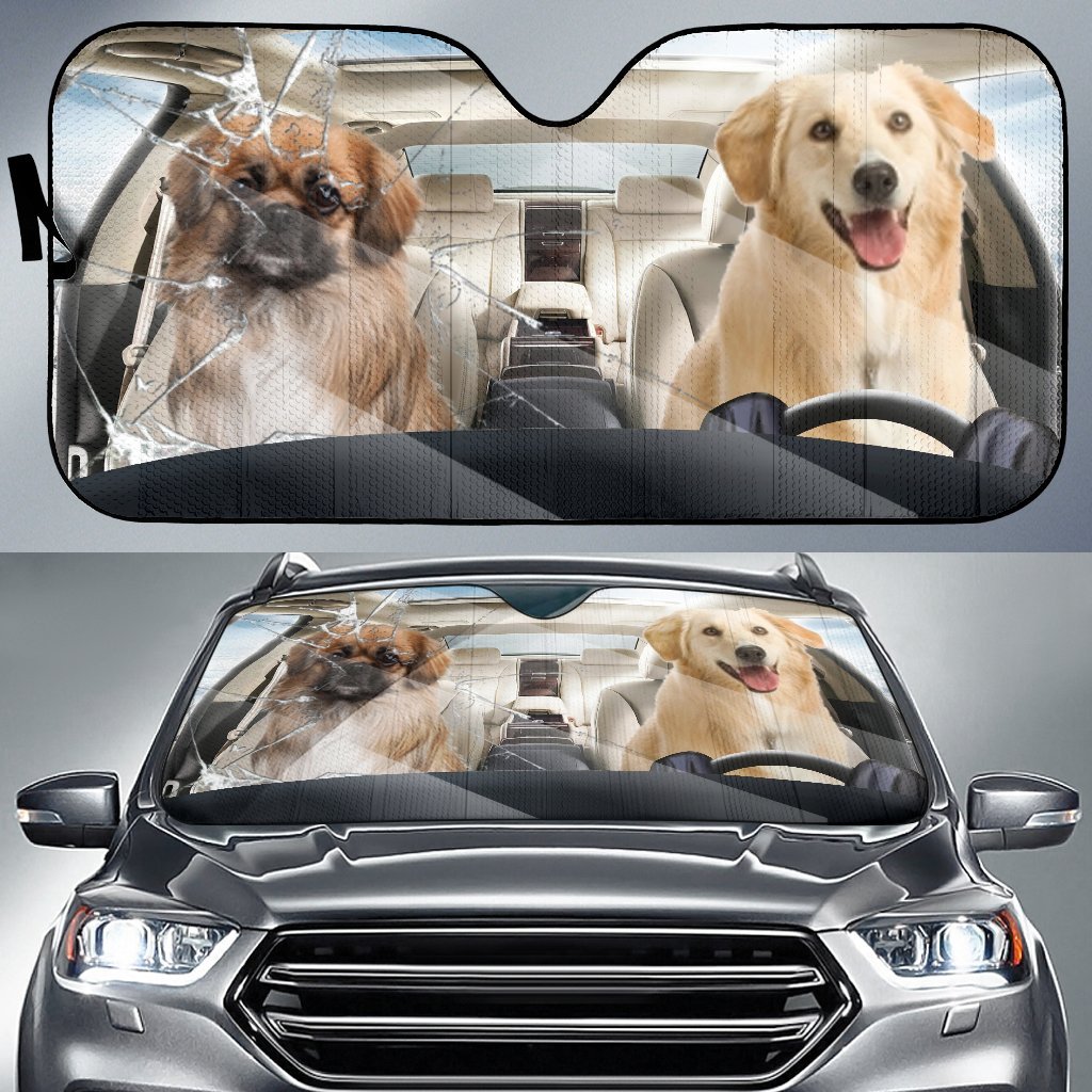 Funny Golden Dog Driving Car Auto Sunshade