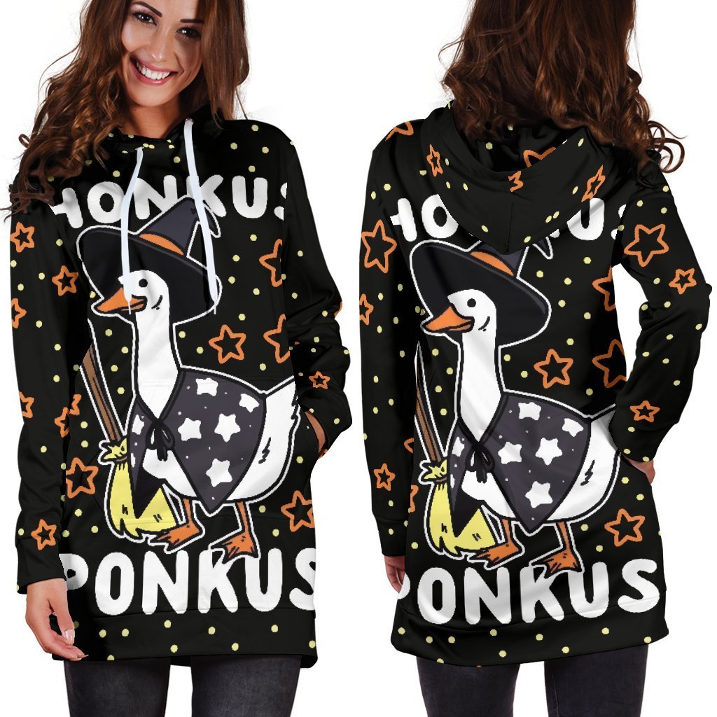 Funny Halloween Witches Duck Cute Honkus Ponkus Woman'S Hoodie Dress