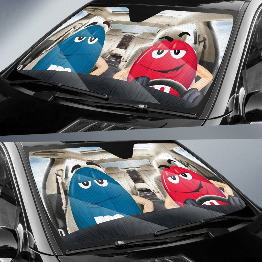 Funny M&M Chocolate Blue Red Driving Car Auto Sunshade