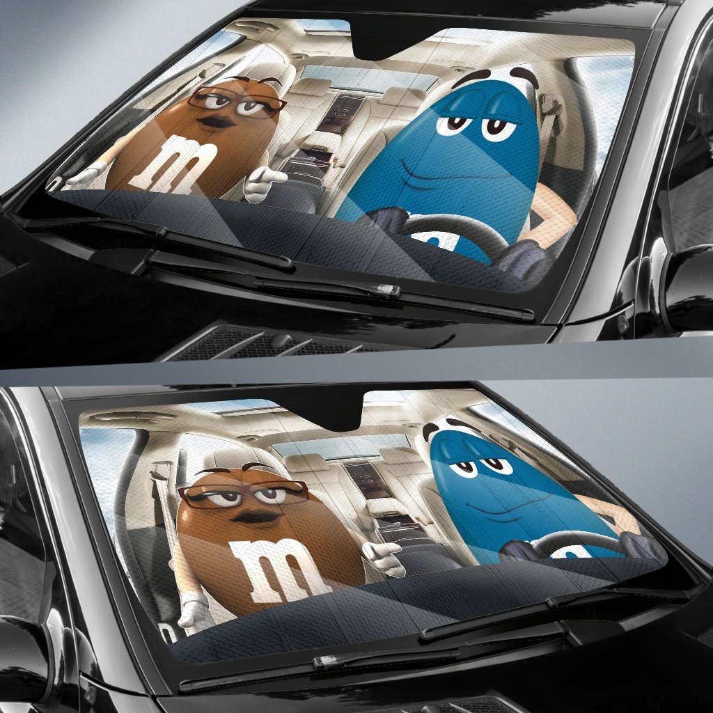 Funny M&M Chocolate Brow Blue Driving Car Auto Sunshade