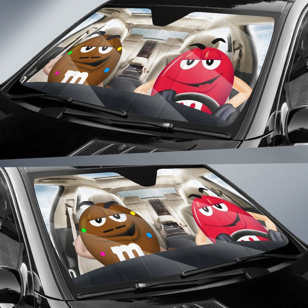 Funny M&M Chocolate Brown Red Driving Car Auto Sunshade