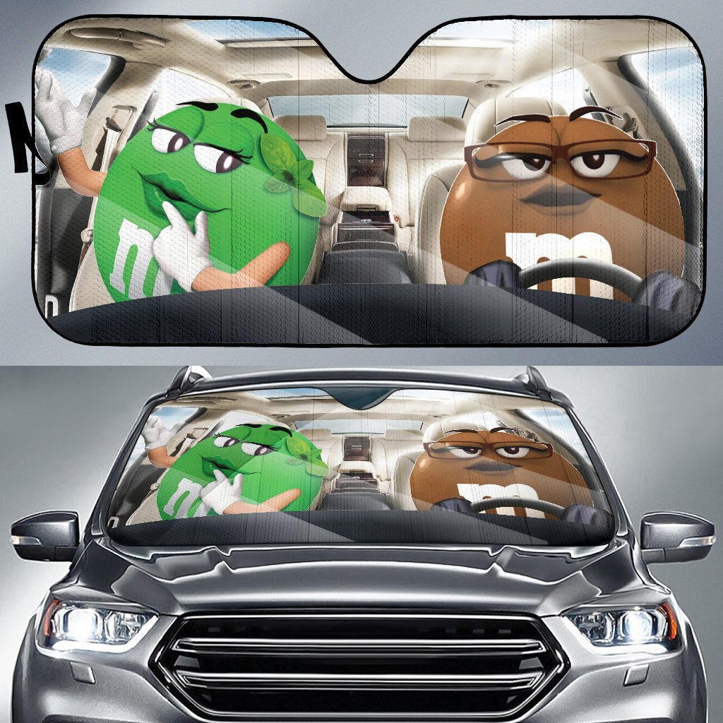 Funny M&M Chocolate Green Brown Driving Car Auto Sunshade