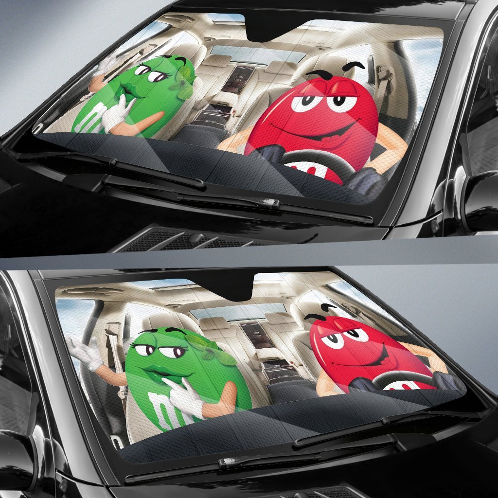 Funny M&M Chocolate Green Red Driving Car Auto Sunshade