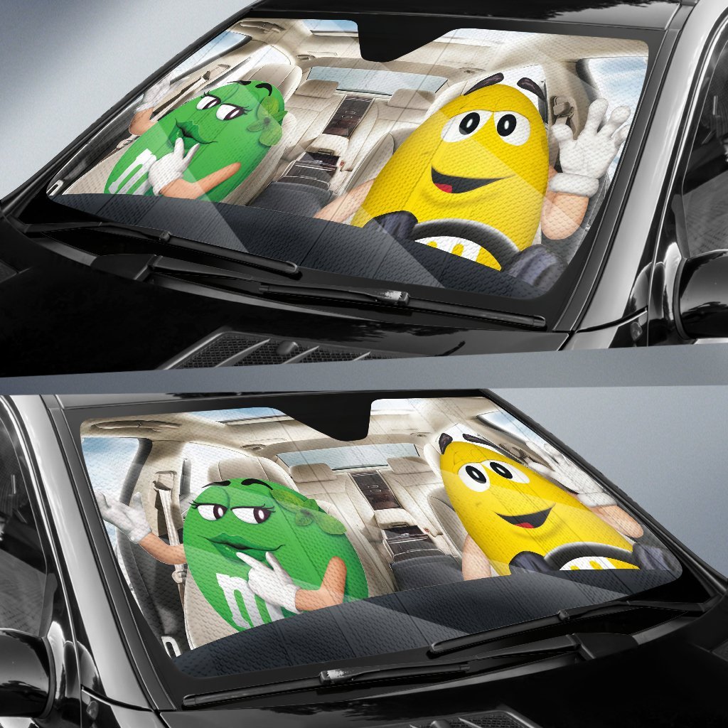 Funny M&M Chocolate Green Yellow Driving Car Auto Sunshade