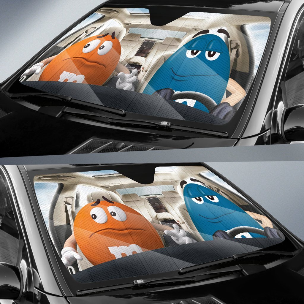 Funny M&M Chocolate Orange Blue Driving Car Auto Sunshade