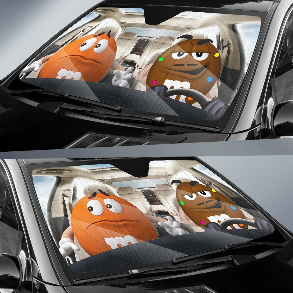 Funny M&M Chocolate Orange Brown Driving Car Auto Sunshade