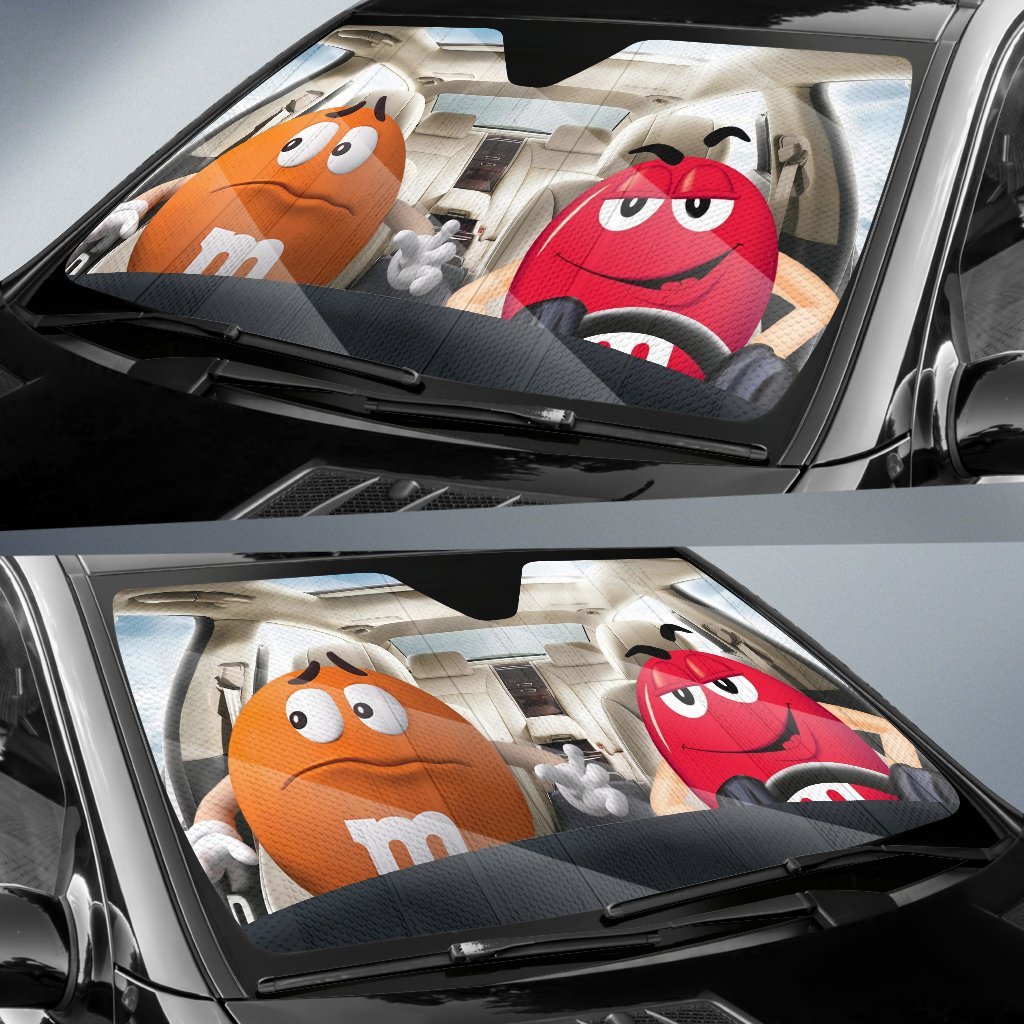 Funny M&M Chocolate Orange Red Driving Car Auto Sunshade