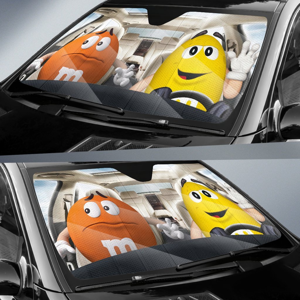 Funny M&M Chocolate Orange Yellow Driving Car Auto Sunshade