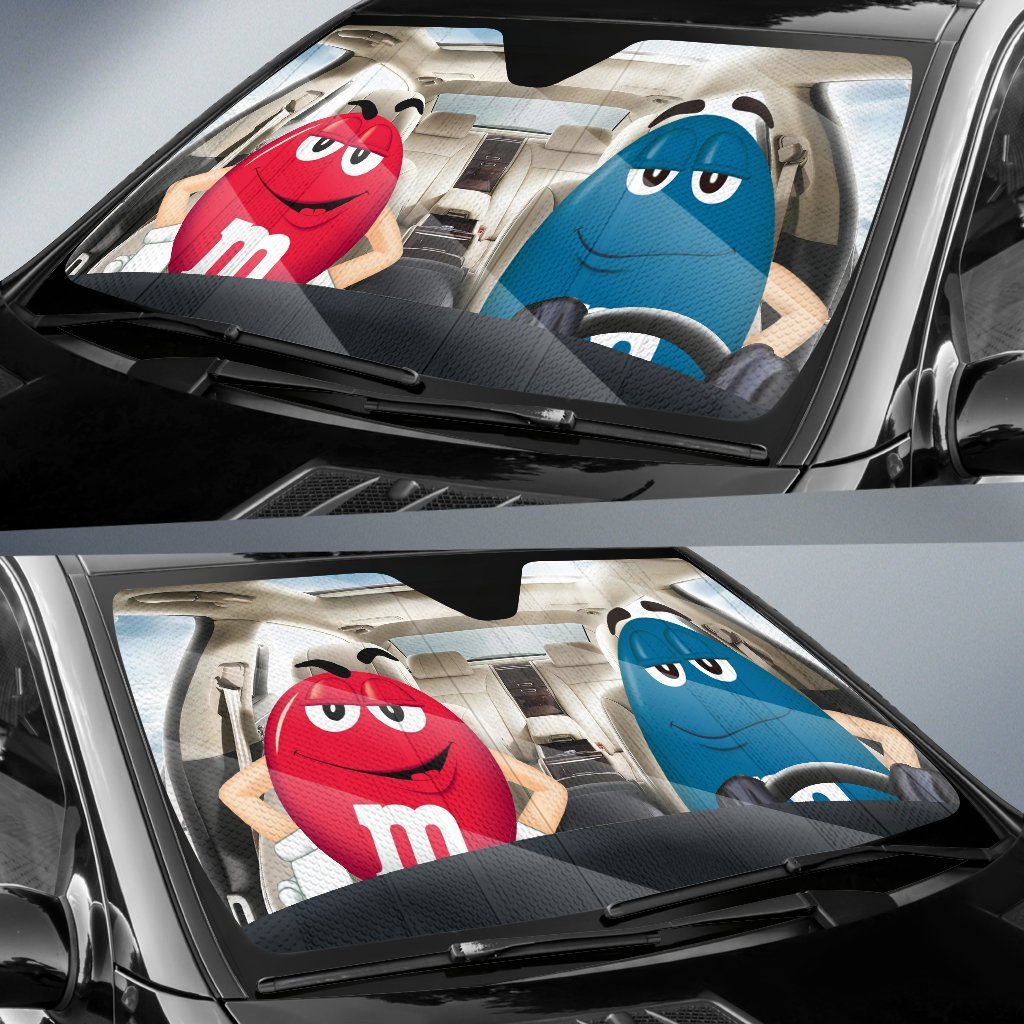 Funny M&M Chocolate Red Blue Driving Car Auto Sunshade