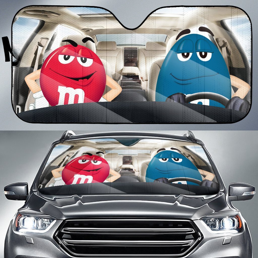 Funny M&M Chocolate Red Blue Driving Car Auto Sunshade