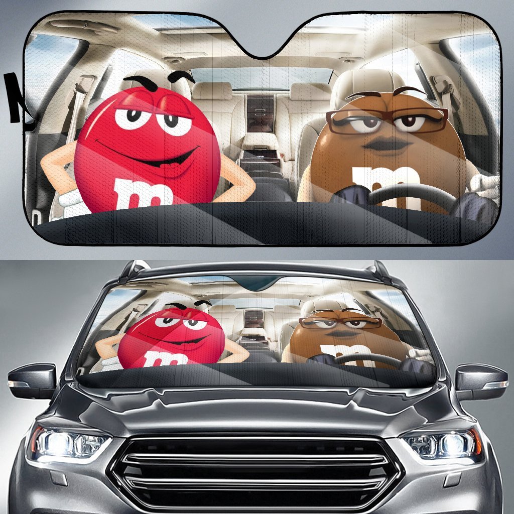 Funny M&M Chocolate Red Brown Driving Car Auto Sunshade