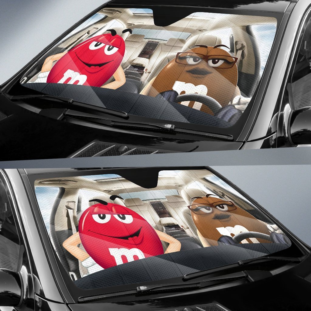 Funny M&M Chocolate Red Brown Driving Car Auto Sunshade