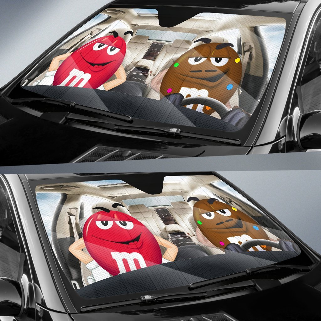 Funny M&M Chocolate Red Brown Driving Car Auto Sunshade