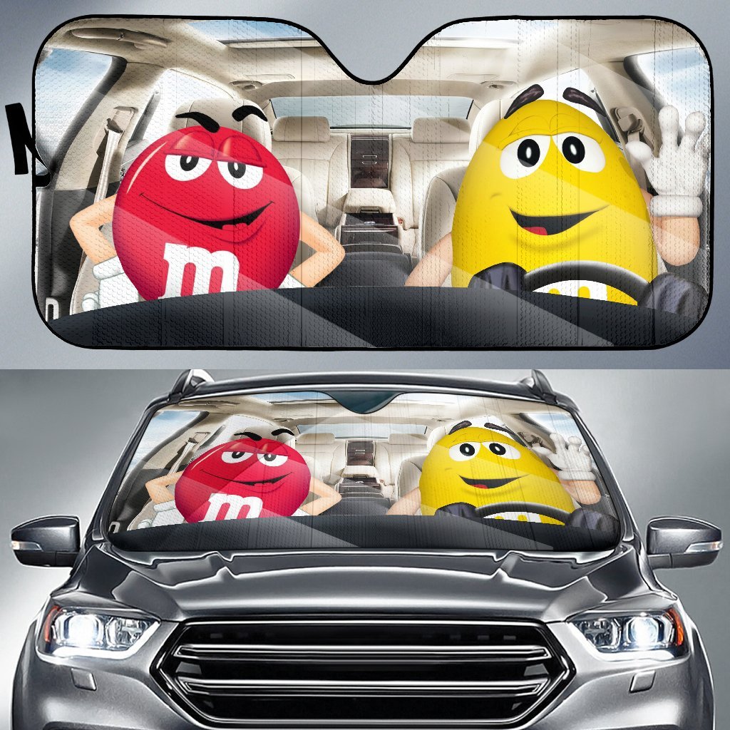 Funny M&M Chocolate Red Yellow Driving Car Auto Sunshade