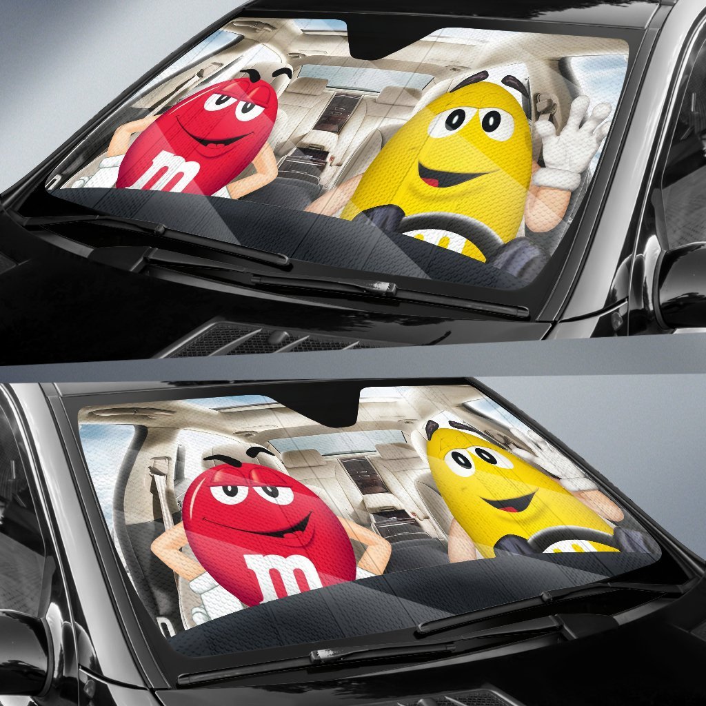 Funny M&M Chocolate Red Yellow Driving Car Auto Sunshade